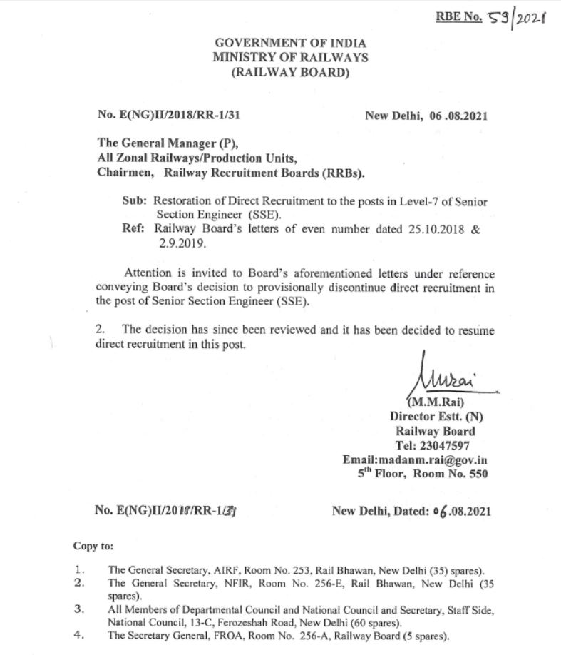 all_airef's tweet photo. Rly Bd has corrected the mistake by Restoration of Direct Recruitment of SSE in L-7 which was discontinued without any justification. This move will be more beneficial to IR if Grp B gazetted status is also provided with career progression #JusticeToRly_JE_SSE @RailMinIndia https://t.co/VTLpKNv6bw