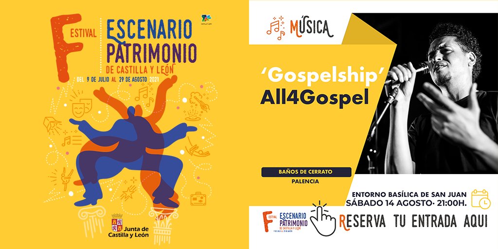 Música para el alma, en <a href="/EscenarioCyl/">Escenario Patrimonio CyL</a> 
▶ 'Gospel Ship' por <a href="/All4GospelChoir/">All4Gospel Choir</a> 
📍Entorno Basílica San Juan, Baños de Cerrato (Palencia) 
ℹ️  Toda la info en escenariopatrimoniocyl.es 
⏭ Organiza <a href="/jcyl/">Junta de Castilla y León</a> y <a href="/CyLesVida/">Turismo Castilla y León</a>