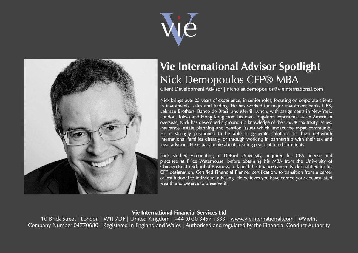 VieInt's tweet image. Nick Demopoulos is a Client Development Advisor at Vie International.

For more information about our team and the solutions we provide visit vieinternational.com

#USUK #VieInternational