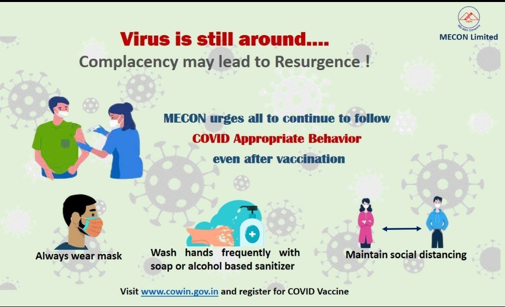 MECONLimited's tweet photo. #MECON urges all to continue to follow COVID Appropriate Behaviour, even after vaccination. Let us all be more vigilant &amp; keep ourselves and those around us safe.#Unite2FightCorona  #GetVaccinated https://t.co/t30Vsvs5r5