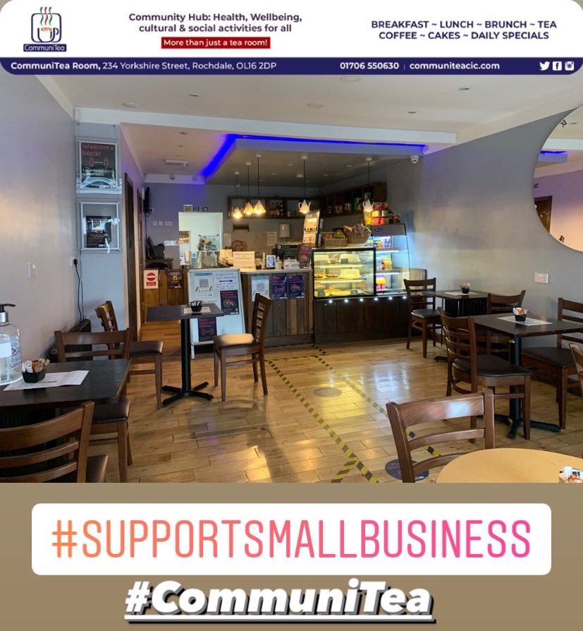 acesrochdale's tweet photo. Your award winning cafe 🫖 #communitearoom is open & serving the best of brews ☕️ and meals 🥘 as well as on hand to provide info & support on health & wellbeing. We are starting social activities gradually in a safe environment. If you have ideas/suggestions get in touch 💡😊 https://t.co/lZ2EwRZNsT