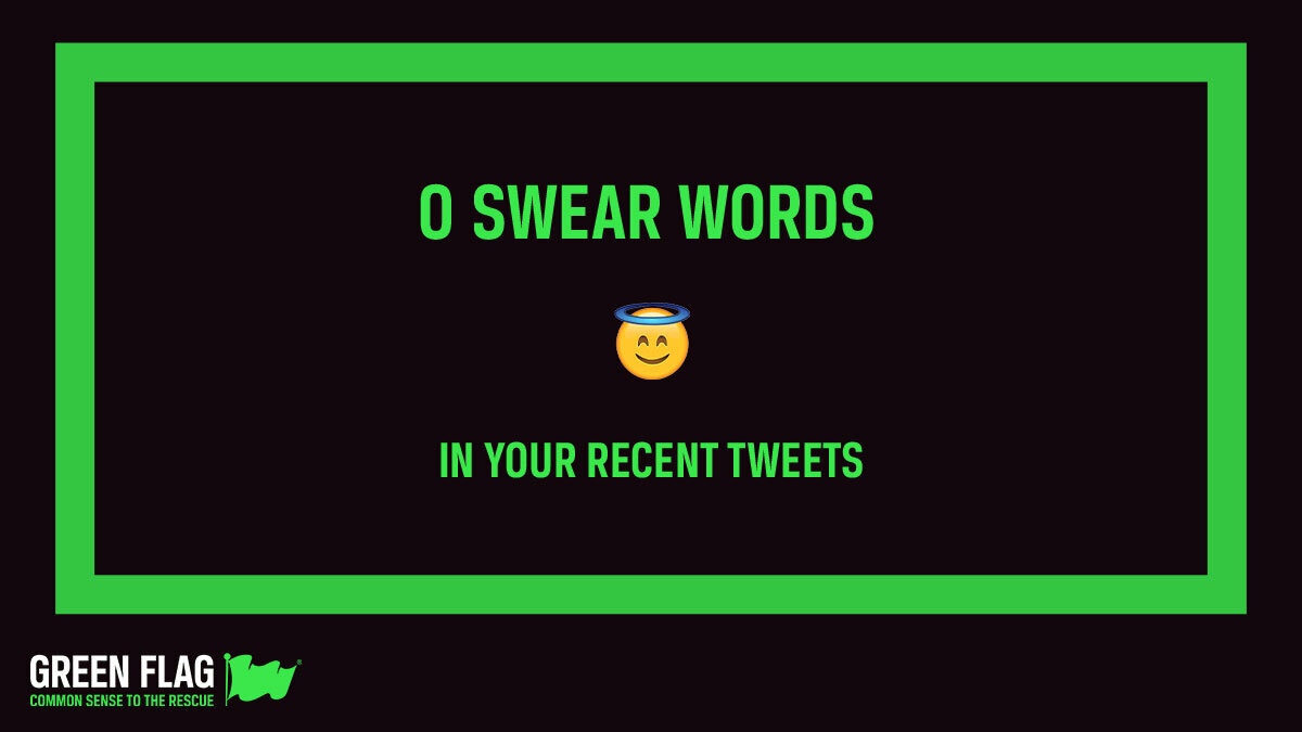GreenFlagUK's tweet photo. @katie_robley

🤬 SWEAR-O-METER 🤬​
​
BLIMEY-O'REILLY! #SwearOMeter has detected you’ve not Tweeted any 🤬 words recently 👏

Keep your road trips swear-free, too, by checking your car battery 🔋, tyres ⚙️ and fluids 💧 before you set off to help prevent breakdowns. https://t.co/7N3DbXVlEm