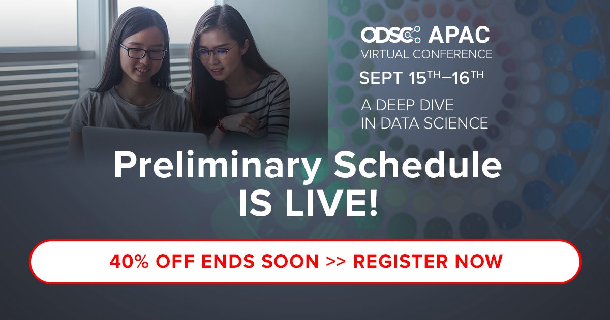 _odsc's tweet photo. The preliminary schedule for #ODSCAPAC 2021 is live! Get an early look at the cutting-edge #DataScience topics and tools we’ll be covering this September: https://t.co/d5LTvyzKtD https://t.co/Ec9ypLSRP0