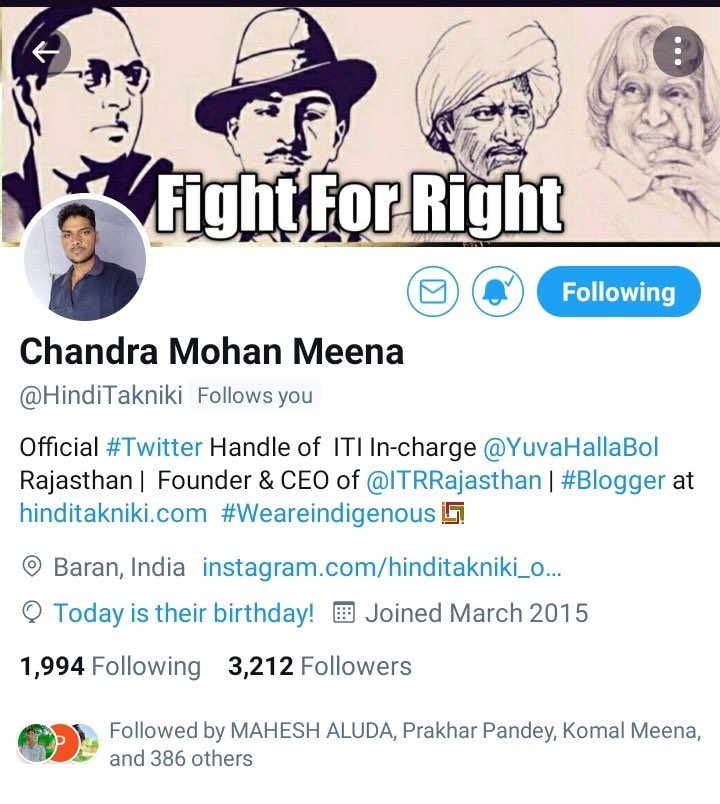 <a href="/vinod_tatiwal/">Vinod Tatiwal Journalist</a> <a href="/HindiTakniki/">Hindi Takniki Official</a> Happy Birthday to U
💐💐💐💐💐💐
<a href="/HindiTakniki/">Hindi Takniki Official</a> 
#HBD_Chandra_Mohan_Meena
#अब_विधालय_खुलने_चाहिए