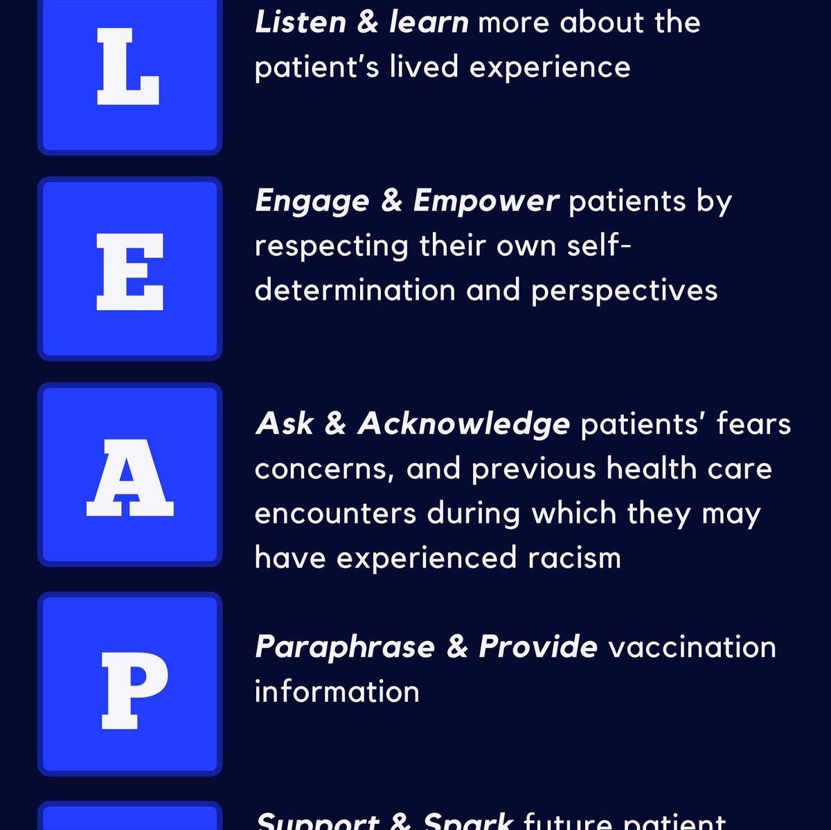 Dr. Onye Nnorom (@dronnorom) on Twitter photo 4/ The LEAPS framework published by Black community health leaders is just one approach to discussing the COVID-19 vaccine with patients who are hesitant. cmaj.ca/content/193/31… Our plea to docs: respect patient perspectives and dignity when offering the vaccine. <a href="/NightShiftMD/">Dr. Brian Goldman</a> 4/ The LEAPS framework published by Black community health leaders is just one approach to discussing the COVID-19 vaccine with patients who are hesitant. cmaj.ca/content/193/31… Our plea to docs: respect patient perspectives and dignity when offering the vaccine. <a href="/NightShiftMD/">Dr. Brian Goldman</a>
