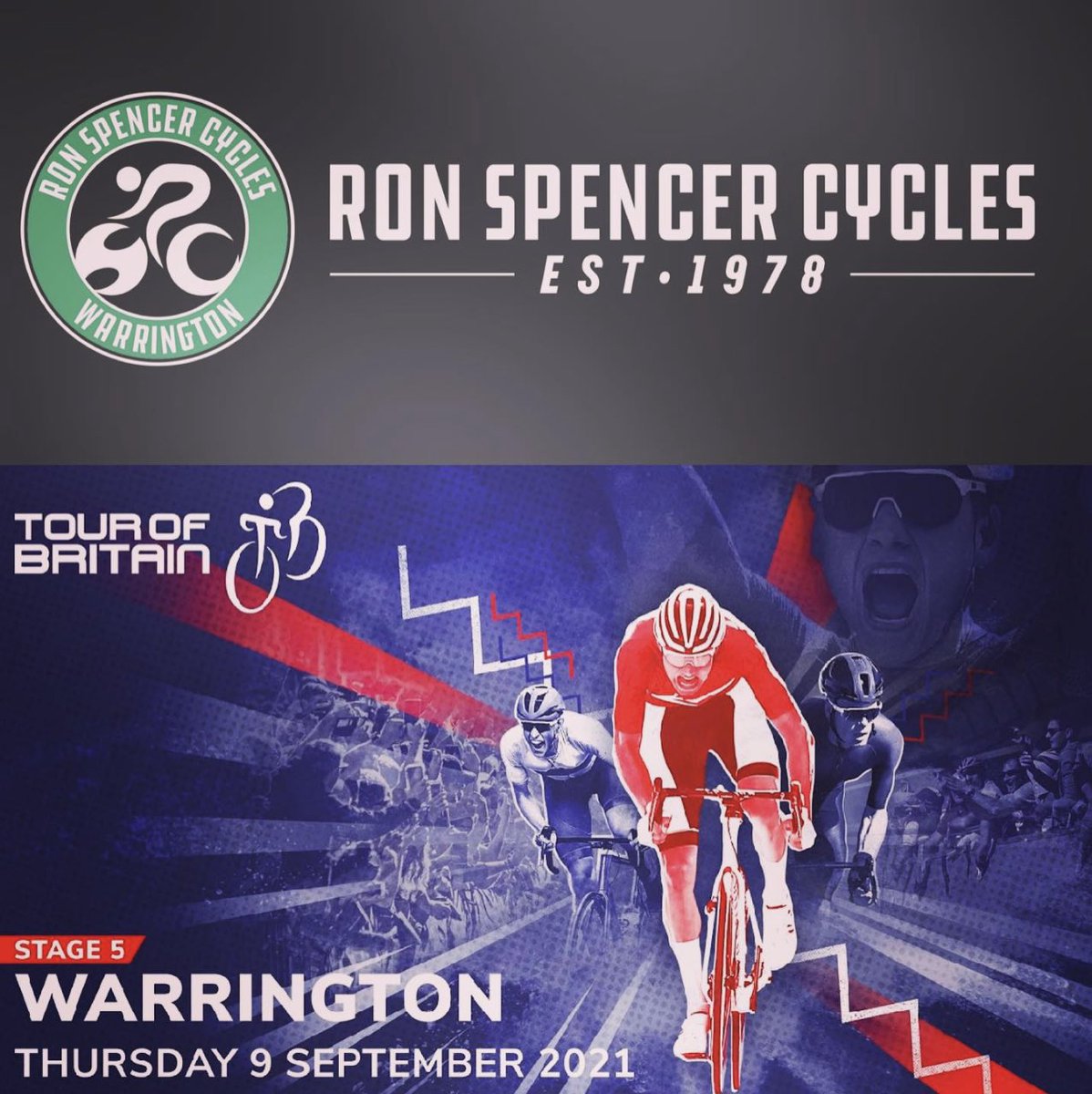Ron Spencer Cycles (@ronspencercycle) on Twitter photo Weâre very excited to be sponsoring Warringtonâs Stage 5 Finish of the <a href="/TourofBritain/">Lloyds Tour of Britain</a> on 9th September. The people of Warrington have supported our Family business for over 43 years. We want to give back and help to make this an exciting, memorable day for everyone. <a href="/WarringtonBC/">Warrington Borough Council</a> Weâre very excited to be sponsoring Warringtonâs Stage 5 Finish of the <a href="/TourofBritain/">Lloyds Tour of Britain</a> on 9th September. The people of Warrington have supported our Family business for over 43 years. We want to give back and help to make this an exciting, memorable day for everyone. <a href="/WarringtonBC/">Warrington Borough Council</a>