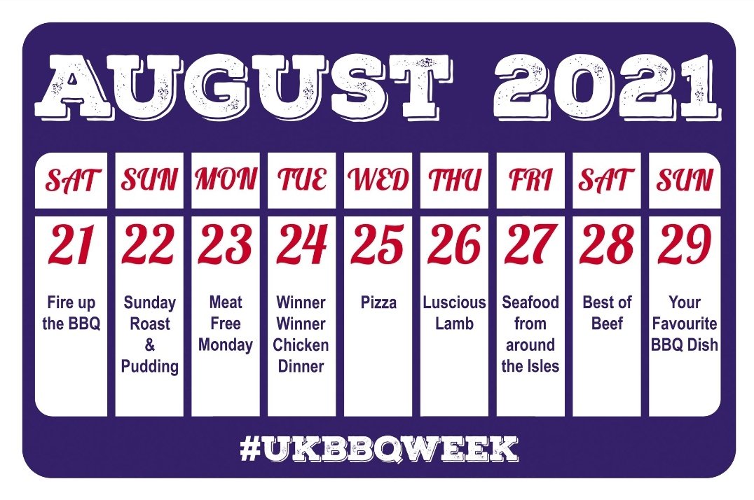 Ready for the 2021 #UKBBQweek themes? Well here they are. Some returning favourites from prior years and some new ones too.
August 21st-29th.
Get planning. Get your BBQ cleaned, fuel bought and source your ingredients. Please retweet and share this post to show your support.