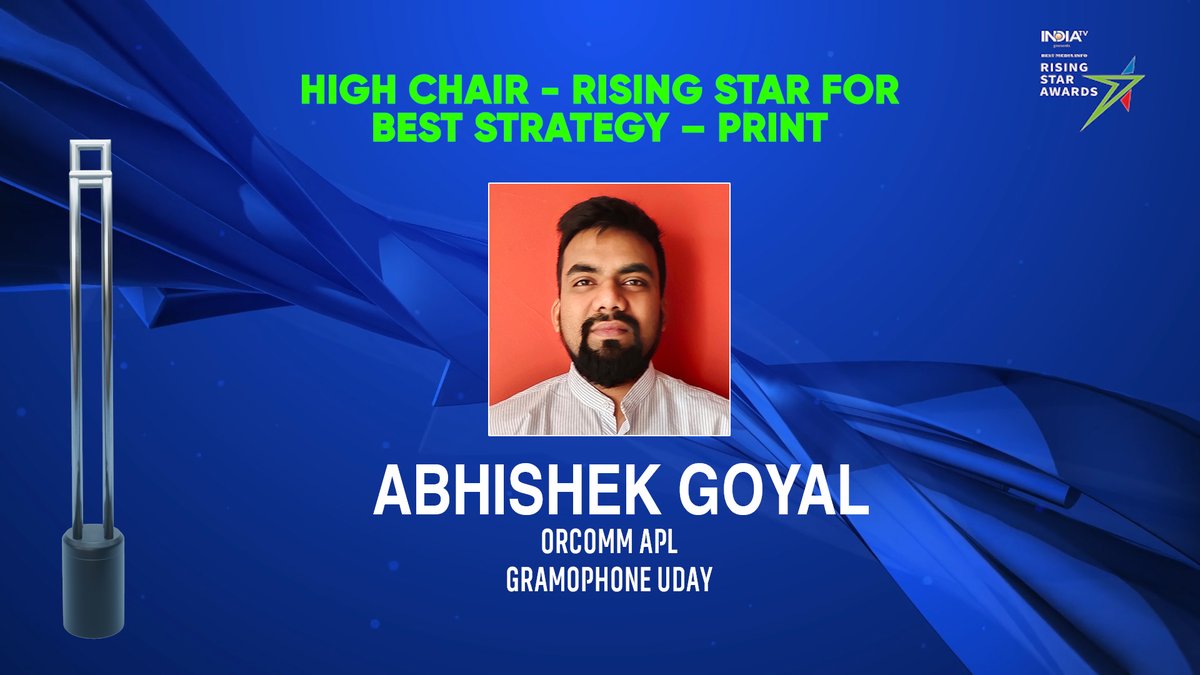 BestMediaInfo's tweet photo. #RisingStarAwards2021 - The High Chair in Best Strategy – Print category goes to Abhishek Goyal of @OrcommAPL https://t.co/ybN7eQEP9X