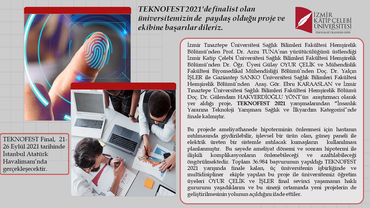 TEKNOFEST 2021' de finalist olan üniversitemizin de paydaş olduğu proje ve ekibine başarılar dileriz.