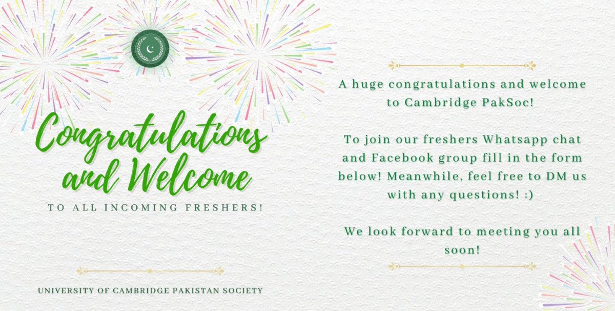 A huge congratulations and welcome to incoming freshers!🎊
Link to join our freshers Whatsapp chat and Facebook group👇
forms.gle/Hd1hvE89f4PS8x…
Meanwhile, feel free to DM us with any questions! :)

<a href="/Cambridge_Uni/">Cambridge University</a> #cambridge 
#GoingToCambridge #ALevelResults #alevelresults2021