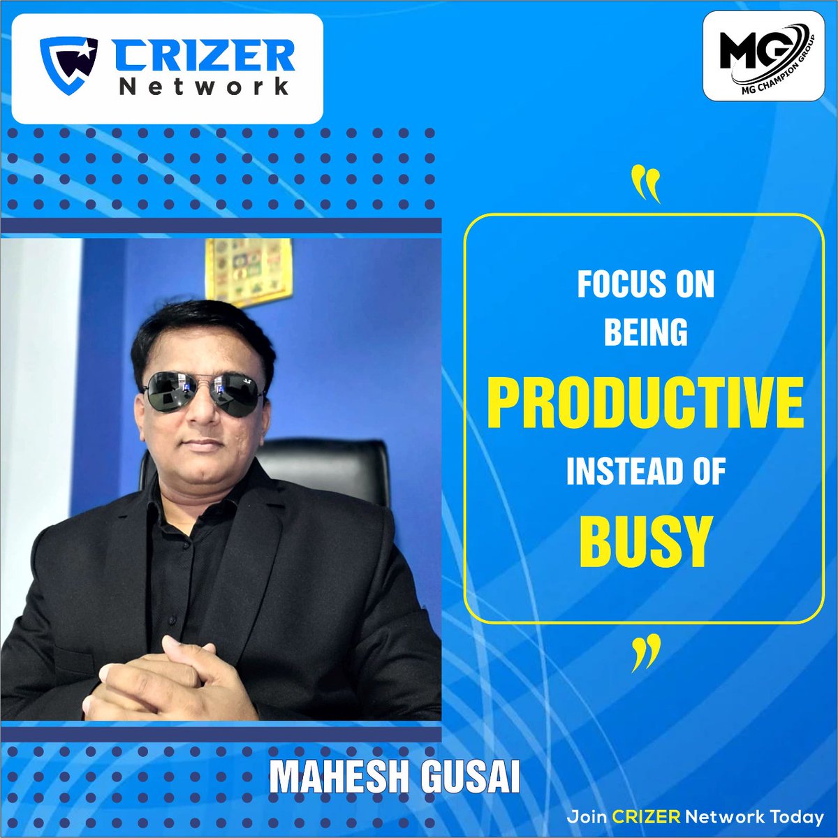 ImMaheshGusai's tweet photo. FOCUS ON BEING PRODUCTIVE INSTEAD OF BUSY.
#MaheshGusai #CrizerNetwork #WorkFromHome https://t.co/2ivDkxGDHF