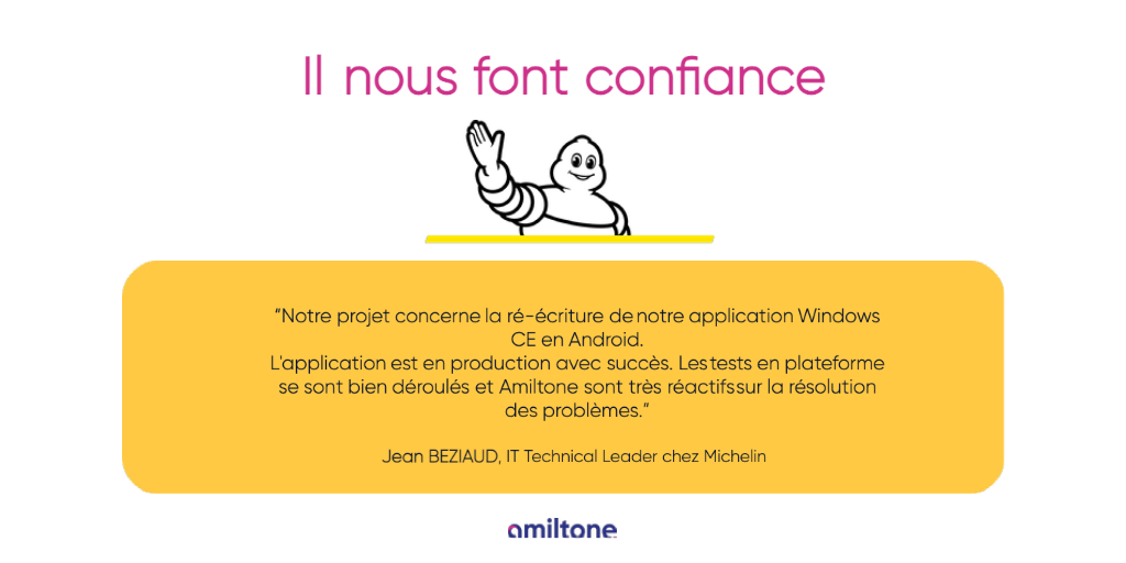 [Ils nous font confiance]

Un grand merci à Michelin qui a fait appel à l'expertise d'Amiltone pour travailler sur différents projets numériques de la firme ! 

Découvrez nos autres témoignages sur hubs.li/H0TM2hS0 !

#satisfaction #temoignageclient #ilsnousfontconfiance