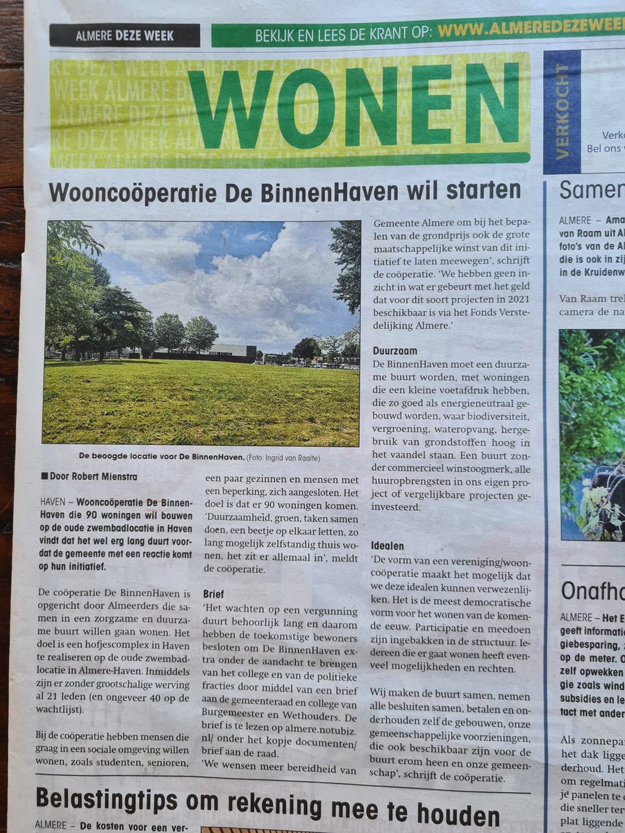 WoonCoöp wil nu echt starten !
Mooi artikel in <a href="/AlmereDEZEWEEK/">Almere DEZE WEEK</a> over onze WoonCoöp. Het zou toch goed zijn als we na een paar jaar praten ook echt gaan bouwen ?!