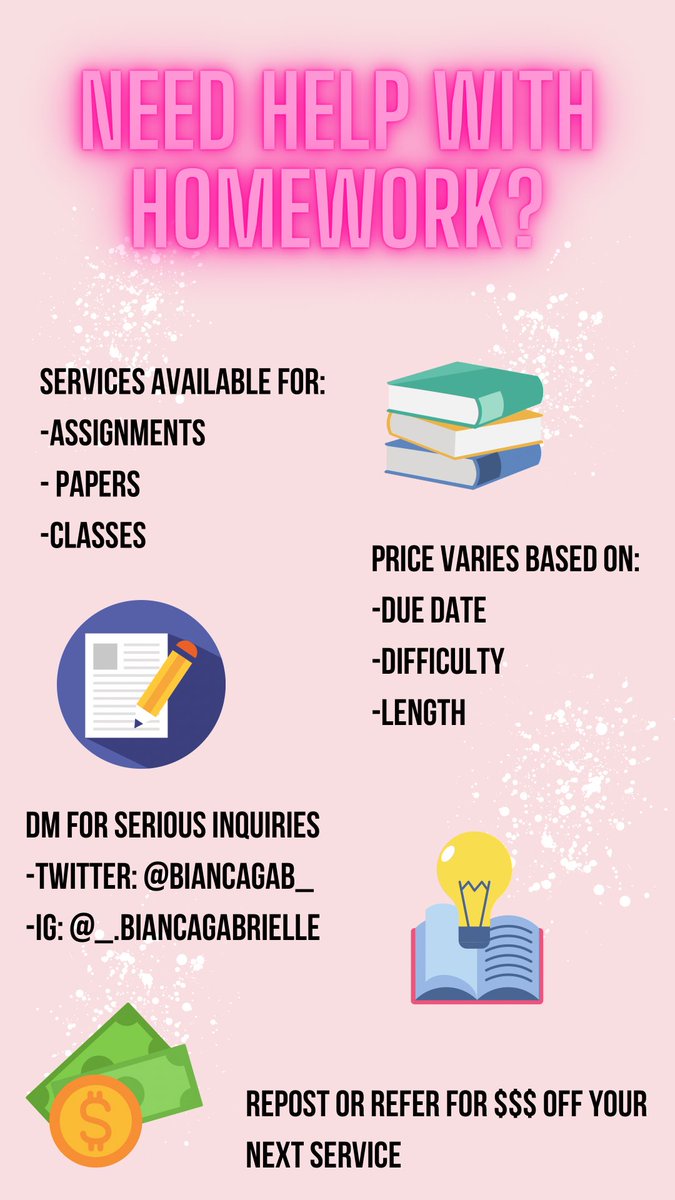 biancagab_'s tweet image. HMU if you need any assignments, papers, or classes done! 📚 #essays #essayservice #writeessays #takeclasses