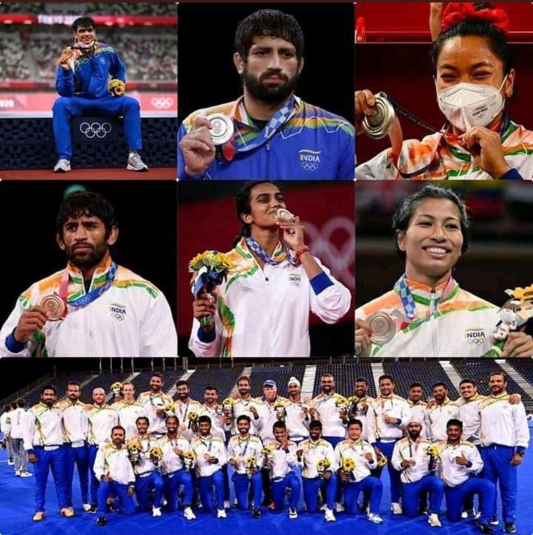 EbhaPatel's tweet photo. Cherishable #Olympics for #India at #Tokyo2020ย
Highest ever Medals ๐ฅ
Nation is Proud of these
Stalwarts ๐
@Neeraj_chopra1 #RaviDahiya
@mirabai_chanu @BajrangPunia @Pvsindhu1 @LovlinaBorgohai @TheHockeyIndia
#HistoryScripted
#TeamIndia https://t.co/31Vjx3Aj6F