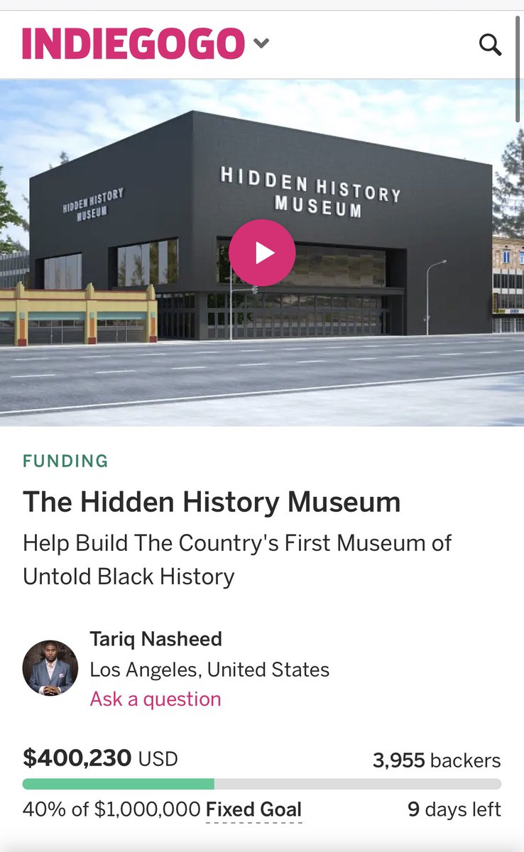 tariqnasheed's tweet image. We are at $400k with the Crowd Funding for the #HiddenHistoryMuseum and we only have 9 days left to reach our goal. So I’m asking EVERYONE to please get involved and contribute to the creation of the museum at indiegogo.com/projects/the-h…
