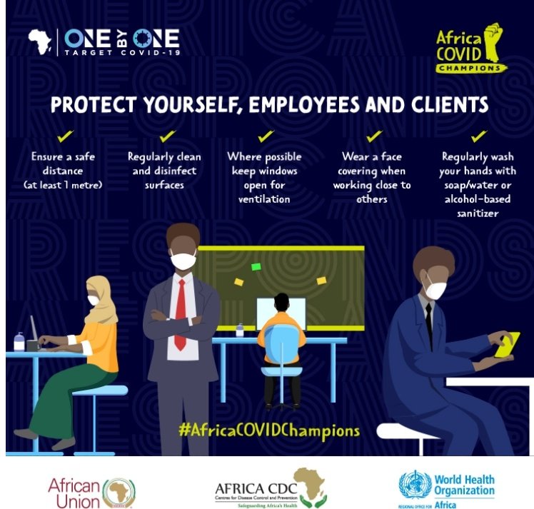 When at work or school it be easy to forget the basics. By protecting yourself, you are helping to protect those around you from #COVID19 
#AfricaCOVIDChampions 
@OnebyOne2030