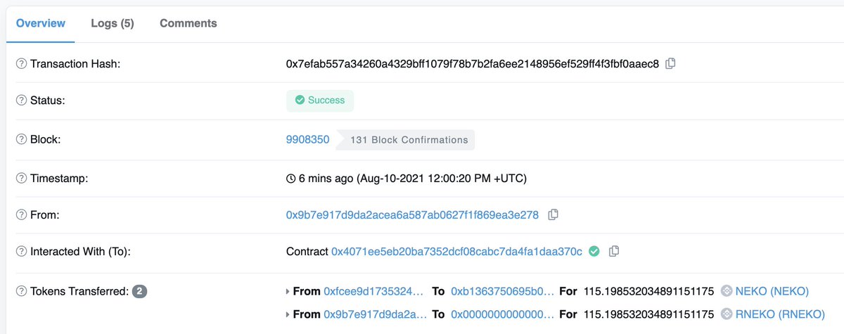 MazeProtocol's tweet image. We have successfully proceeded the first replacement of #Neko #ISO Ignition Fuel!🥳🥳🥳

Everyday UTC 12:00, NEKO Reserve Pool is recovered to 4,032,000 token balance by extracting and burning $NEKO which is compounded through the past 24 hours.

#BSC 
bscscan.com/tx/0x7efab557a…
