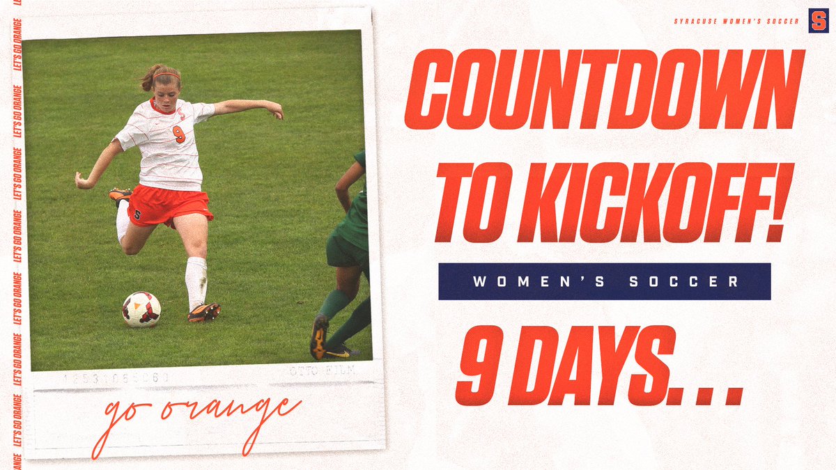 CuseWSOC's tweet photo. The 'Cuse Countdown To Kickoff is now in single digits! Thanks to the jersey number of alumnus Jackie Firenze (2012-15), we know it's at 9! #Elevate #CuseKickCountdown #CuseFamily https://t.co/eLxfAJ4Abl