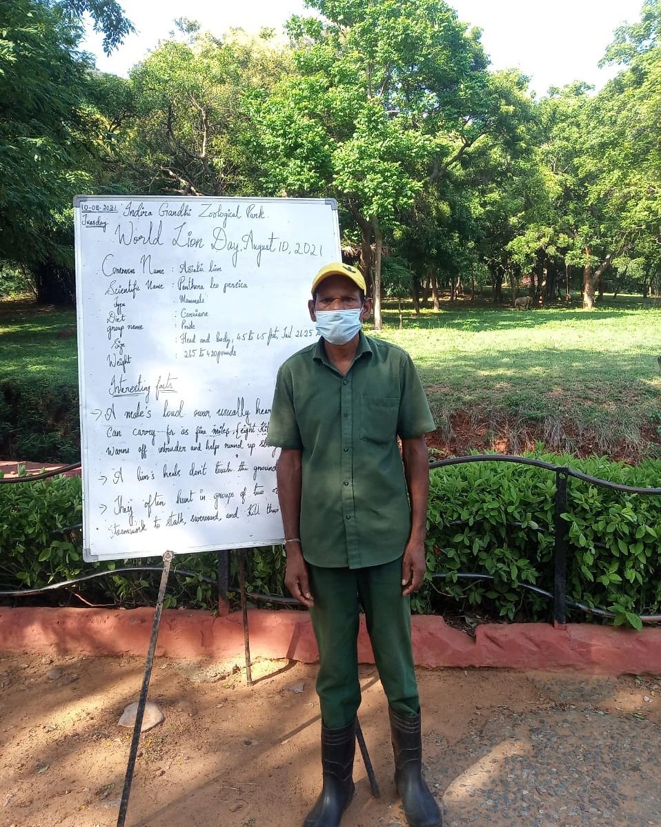 vizagzoo_igzp's tweet photo. Hey guys!
Here we are with our Lion keeper, as we celebrate World Lion  Day, August 10, 2021.
keeper shared his observations and behaviour of lion to the public 🐅🐯 during Animal keeper's  Talk session.
#keepers
#keeperstalk https://t.co/UIWhExVKOe