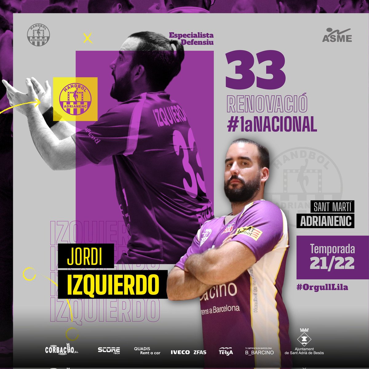 RENOVACIÓ | Jordi Izquierdo🔥
.
📆 Temporada 21/22
🔝 1a Nacional
🤾 Jordi Izquierdo
👉 Especialista defensiu
⬅️ Procedent del Lliga Catalana
👕 Dorsal 33
.
👩🏻‍💻 Disseny @mimigraphicdesigner
.
#ASMETUYO
#OrgullLila
#1aNacional💜
#sadrianenc