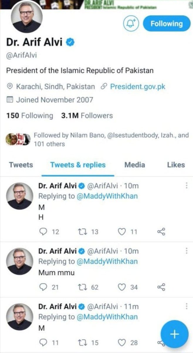 Official handle of President of Islamic Republic of Pakistan <a href="/ArifAlvi/">Dr. Arif Alvi</a> 

Jarur Mudi ki saajish hai