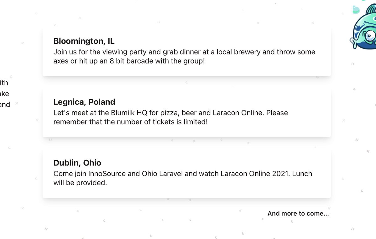 LaraconOnline's tweet image. Interested in watching Laracon Online with fellow Artisans? A few places are hosting meetups! laracon.net/#mingle
