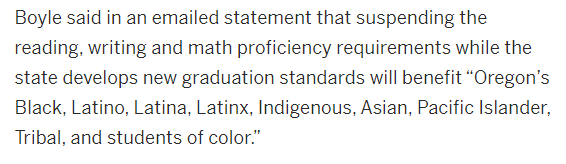 TomBevanRCP's tweet photo. OR Governor signed law suspending the state's proficiency standards for reading, writing and math in the name of "equity."
https://t.co/F0ZQTtvk8J https://t.co/Ug9Iz8CUvg