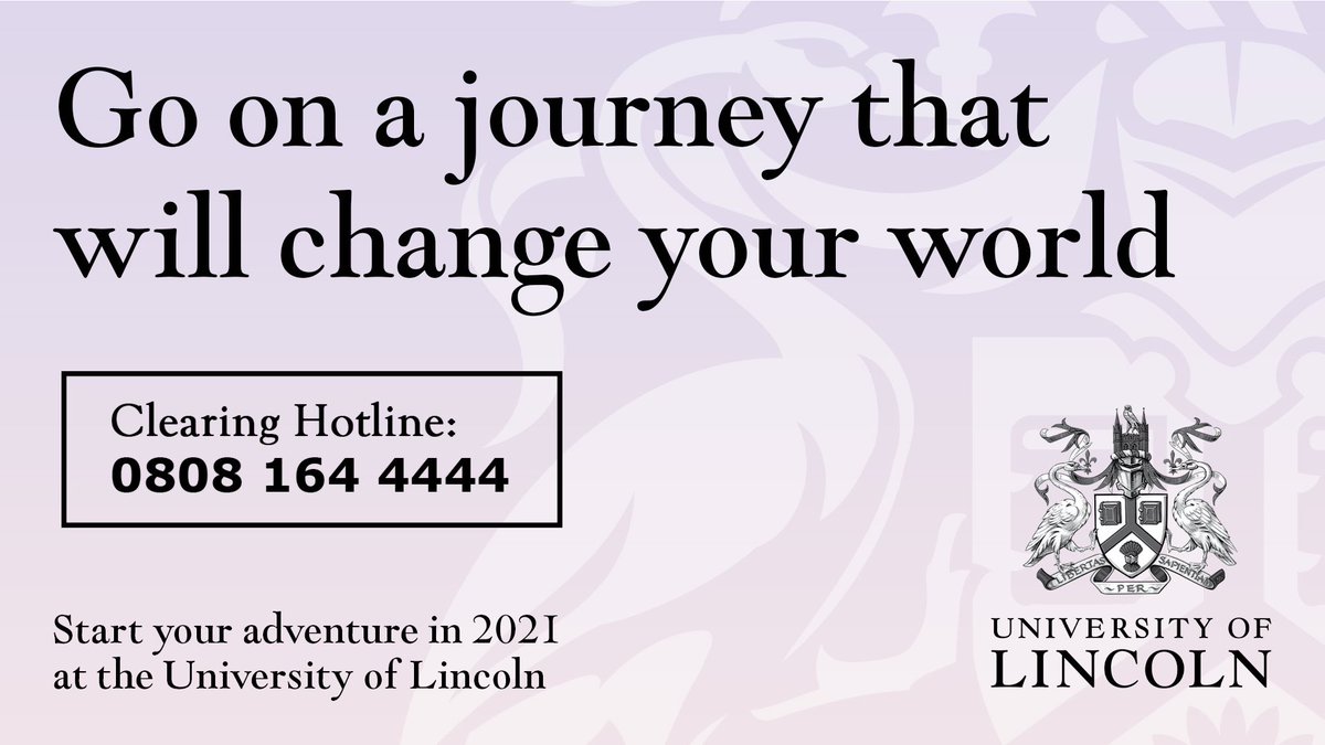 We still have a few clearing places on our Arts programmes for October 2021! 

Call the number below now to secure your place! 

<a href="/unilincoln/">University of Lincoln, UK</a> #lovelincoln #Clearing2021