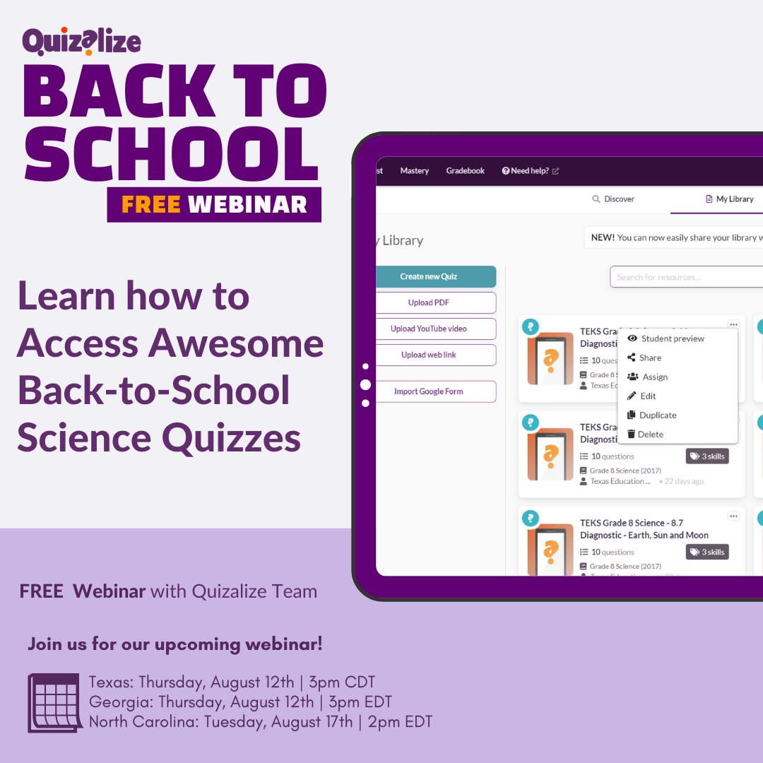 We’re holding💻EXCLUSIVE FREE WEBINARS💻for middle school science #teachers🔬going #backtoschool in Texas (Aug 12th - 3pm CDT), Georgia (August 12th - 3pm EDT) and North Carolina (Aug 17th - 2pm EDT).

👉Click here to register loom.ly/skJvvNk