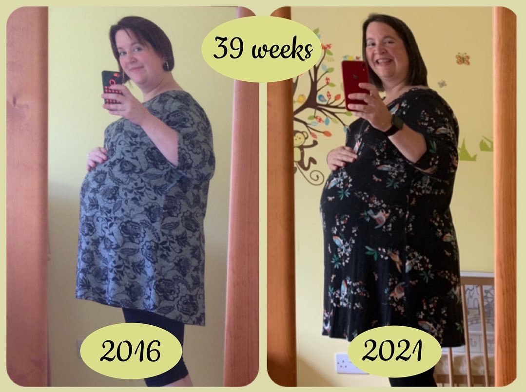 MrsScorie's tweet photo. Another bump watch comparison photo! Again- can you see much difference?! 🧐 #39weekspregnant #5yearsapart #boyorgirl #bumpwatch #notlongnowbaby https://t.co/fVQOPA7cAt