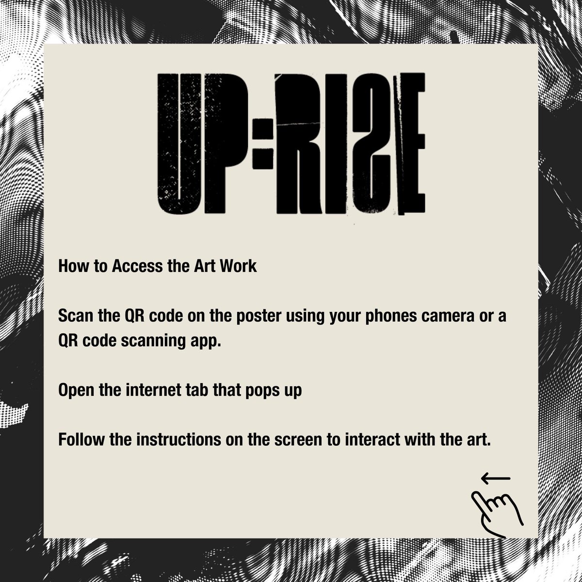 uprise_exhibit's tweet photo. So, you found a poster, what next? 

Here’s a step by step guide on what to do once you have found the artwork.

@baffakoto @ace_national 

#UPRISE #techforgood #VR #virtualreality #AR #mixedreality #metaverse #XR #ARVR #AugmentedReality #augmentedrealityart #art #publicart https://t.co/dIrg0B4ZG9