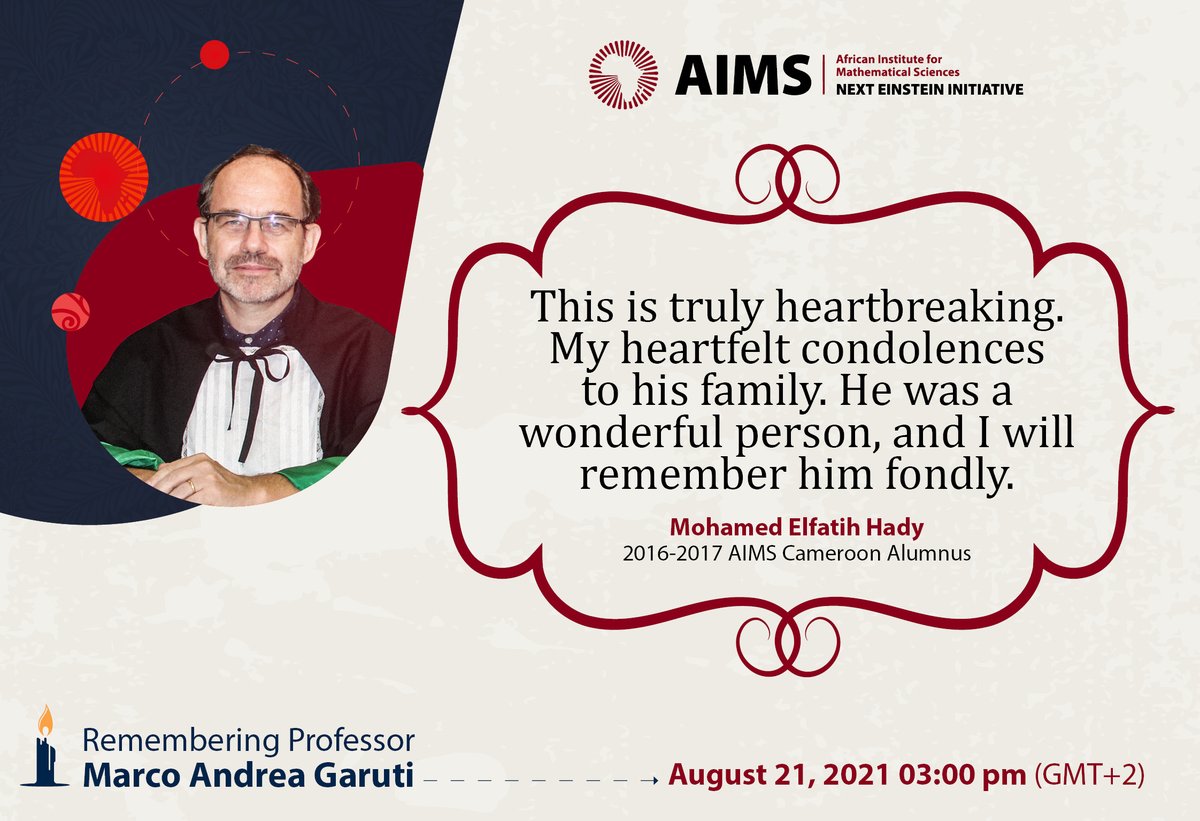 AimsCmr's tweet photo. "This is truly heartbreaking. My heartfelt condolences to his family. He was a wonderful person, and I will remember him fondly."
MOHAMED ELFATIH HADY 
2016-2017 AIMS Cameroon Alumnus

#RememberingMarco https://t.co/EI7vNl3t5p