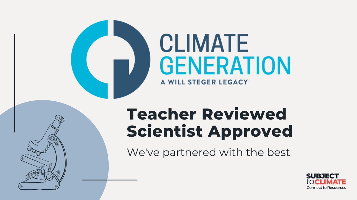 subjecttoclimat's tweet photo. We are proud to work with @ClimateGenOrg in promoting climate change education.

https://t.co/YyJDKcXI4D 

#climategeneration #climategen #climategenorg #stcresource #teacherresources #subjecttoclimate #partner #climatechange #climate #teacher #resources #climatereport #education https://t.co/syynPkmx3V