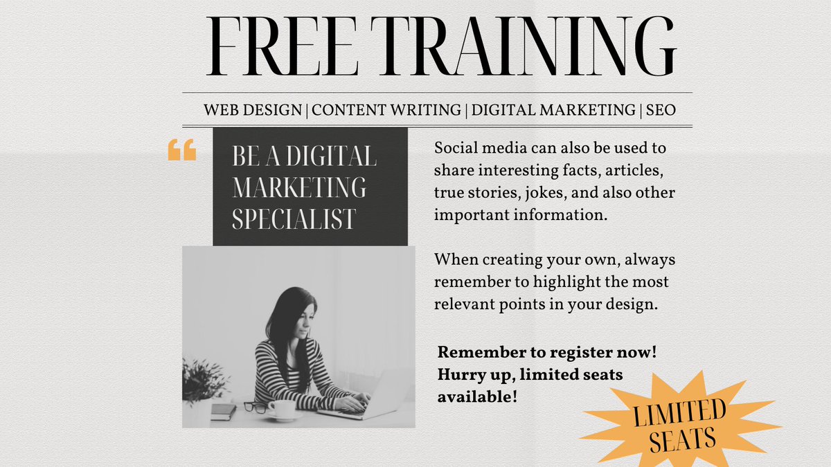 BlogWithBsp's tweet image. Want to become Digital Marketing Specialist?

Join our free course. Limited Seats..!

forms.gle/Bij6YcoM8hsUug…

#WebDesign #WordPress #SEO #DigitalMarketing