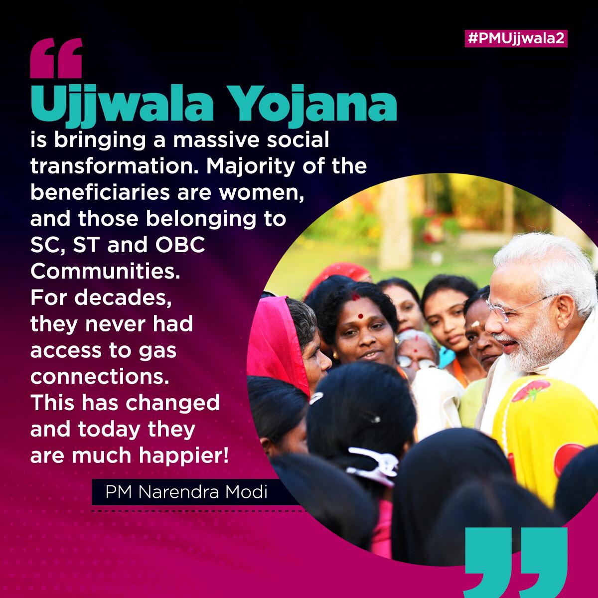 Universal access to LPG empowered 8 crore Indian women to lead smoke-free healthy lives.

#PMUjjwala2 lays the basis for the transformation of an additional 1 crore poor families.