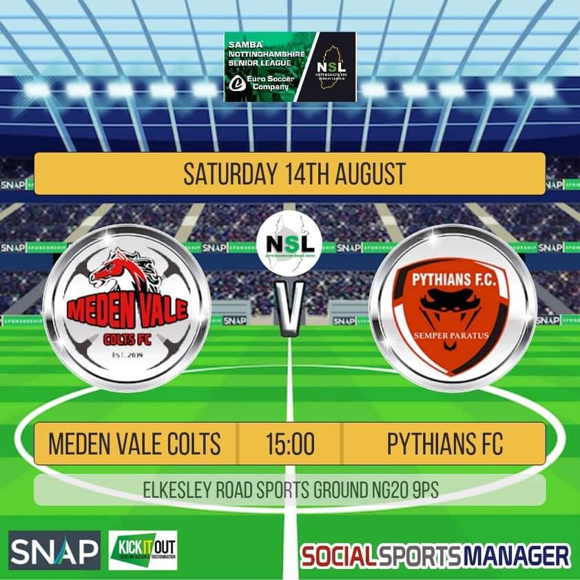 medenvalecolts's tweet photo. This Saturday we have our first game of the season &amp; we are at home! ⚽️ 

📆 Saturday 14th August
⏰ 15:00 KO
📍 Elksley Road Sports Ground, Meden Vale, NG20 9PS 
👏 All support appreciated! 

#UTV⚽️⚫🔴 https://t.co/v4z6iavEMC