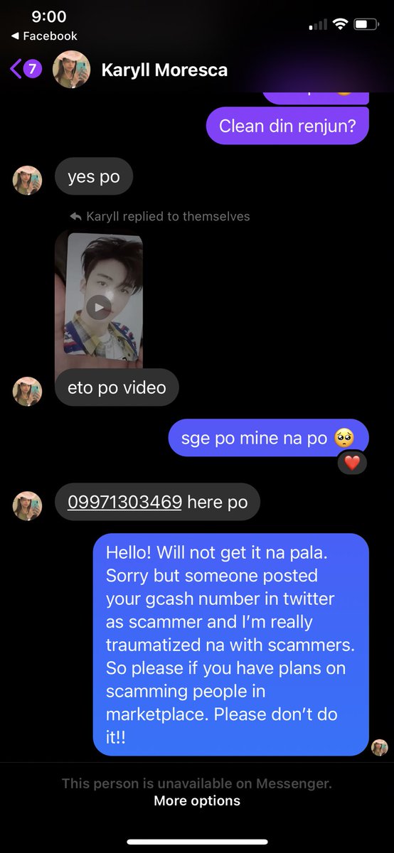 00zarcade's tweet photo. [SCAMMER] ‼️

Please beware of KARYLL MORESCA / ANGELEE MORESCA!!! Her gcash# is 09971303469 

She was selling Jaemin agent, crazy and cafe pcs in fb marketplace. I’m having a gut feeling bcs her acc is locked and she’s only a new member so I searched the gcash# here in twt and—- https://t.co/UlXiR4m1y2