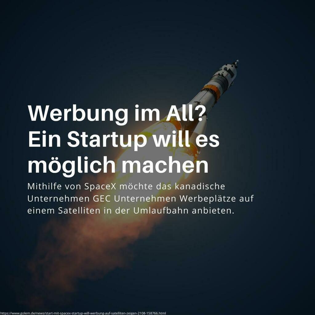 Es war nur eine Frage der Zeit: Ein kanadisches Unternehmen entwickelt eigenen Angaben zufolge einen Satellit, der Werbung im All ausstrahlen soll. Dorthin soll er mit dem Falcon-9 kommen, einer Rakete von #SpaceX. 🚀 "Interessierte sollen sich Platz auf einem Bildschirm kauf…