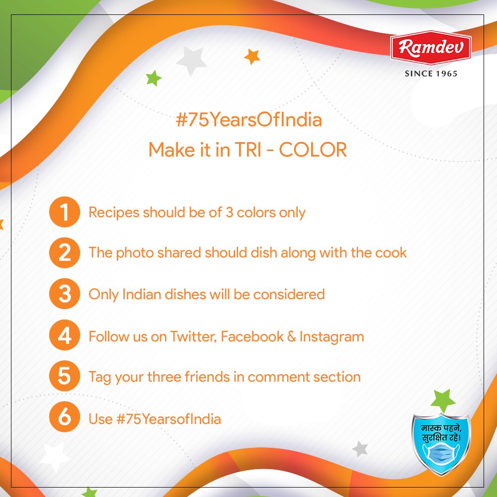 Ramdev_Food's tweet image. #ContestAlert Celebrate this Independence day with us by cooking a yummy recipe. The only condition, the dish should be Indian &amp;amp; strictly in Tri-colour. Share your dish with us by 14th August. So, let's start cooking, join us to celebrate #75YearsofIndia #RamdevContest