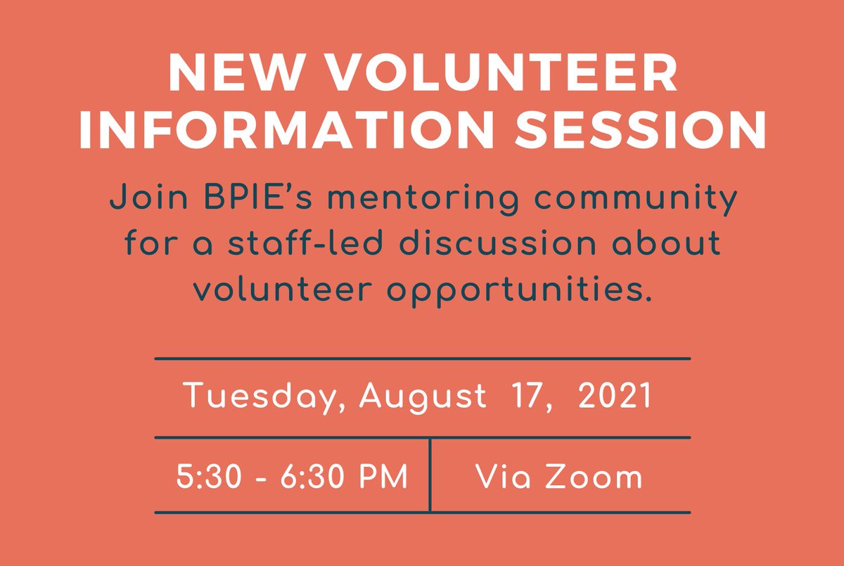Boston Partners in Education (@bostonpartners) on Twitter photo Next Week: Join BPIE for an information session to learn more about becoming an Academic Mentor for a <a href="/BostonSchools/">BostonPublicSchools</a> student!
Learn More: bostonpartners.org/events/new-vol⌠Next Week: Join BPIE for an information session to learn more about becoming an Academic Mentor for a <a href="/BostonSchools/">BostonPublicSchools</a> student!
Learn More: bostonpartners.org/events/new-volâŚ