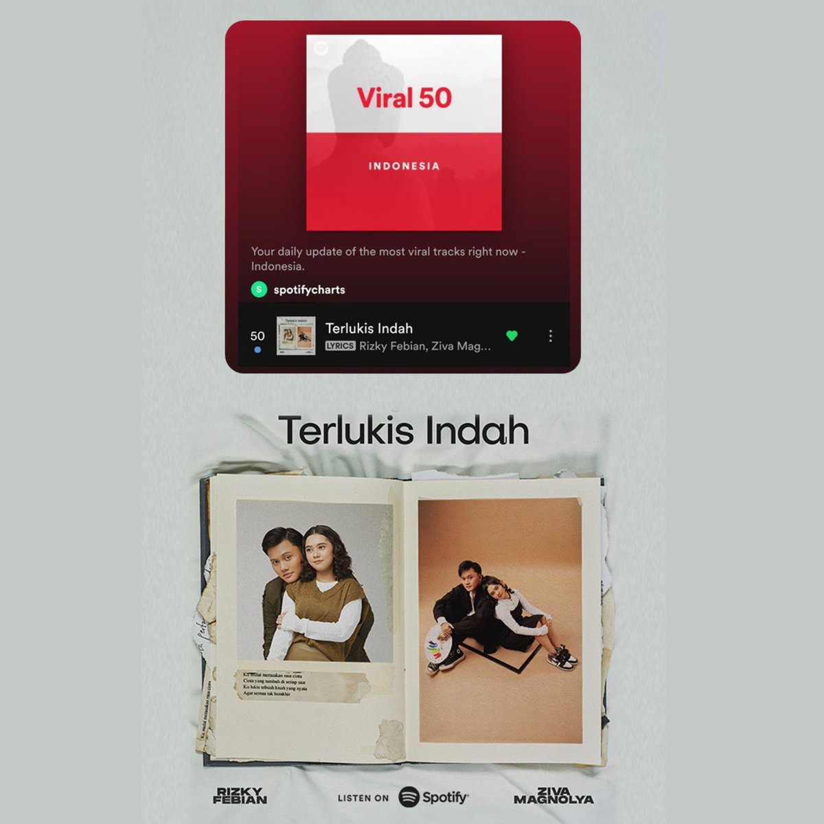 WOW! #TerlukisIndah <a href="/rizky_febian/">Rizky Febian</a> <a href="/zivamagnolyeah/">Ziva Magnolya</a> masuk Viral 50 Indonesia <a href="/SpotifyID/">Spotify Indonesia</a> <a href="/Spotify/">Spotify</a> ✨

👇🏻 
open.spotify.com/user/spotifych…
#RizkyZivaTerlukisIndah