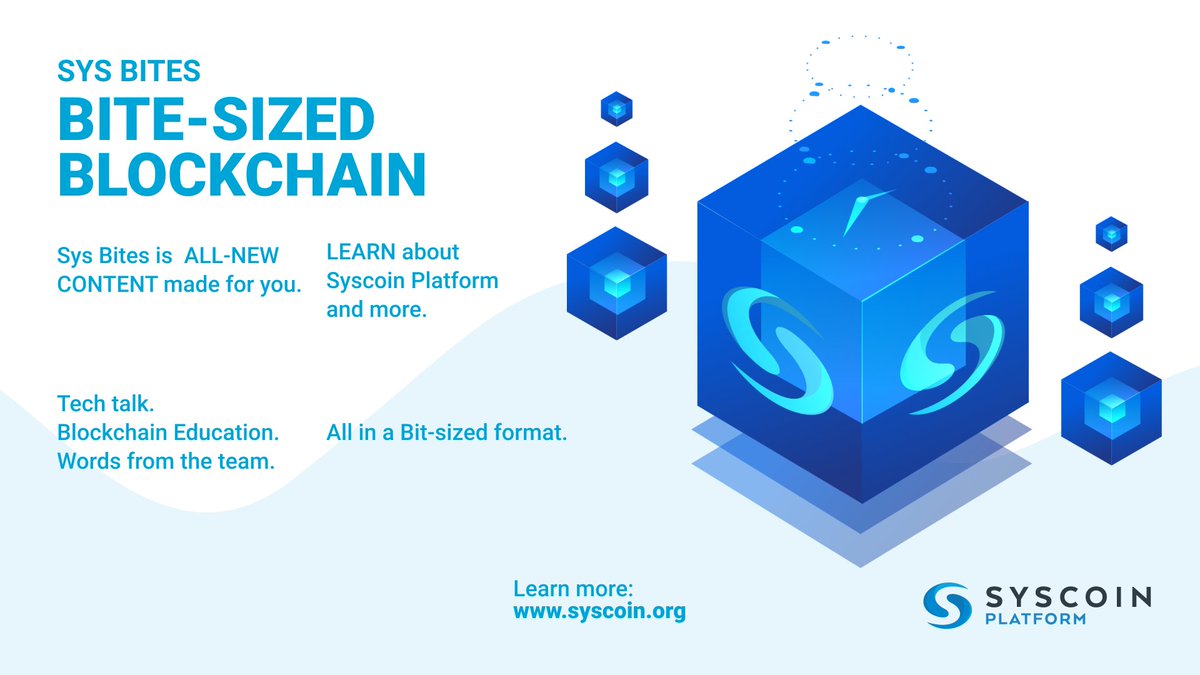 syscoin's tweet image. 🎉 Our 7th @syscoin Birthday is just around the corner! Let's celebrate! 

Introducing $SYS Bites! 

Learn about #Syscoin with our easy to understand bite-sized info packs.

#NFTCommunity #nftcollector #smartcontracts #Sys