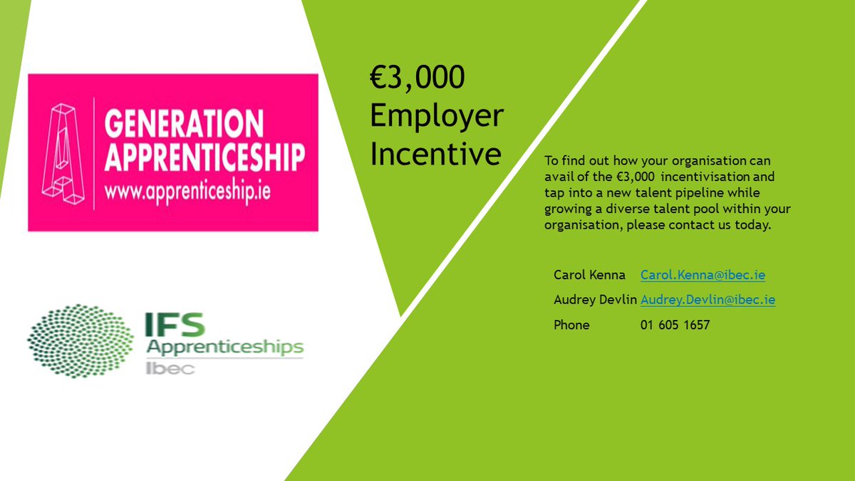 IFSApprentice's tweet photo. There is still time for Financial Services Employers to get involved in this years intake of apprentices and avail of the €3000 government incentive per apprentice recruited.
Get in contact today to hear more about the IFS Apprenticeship Programme.  carol.kenna@ibec.ie #recruit https://t.co/iR2oNcziRU