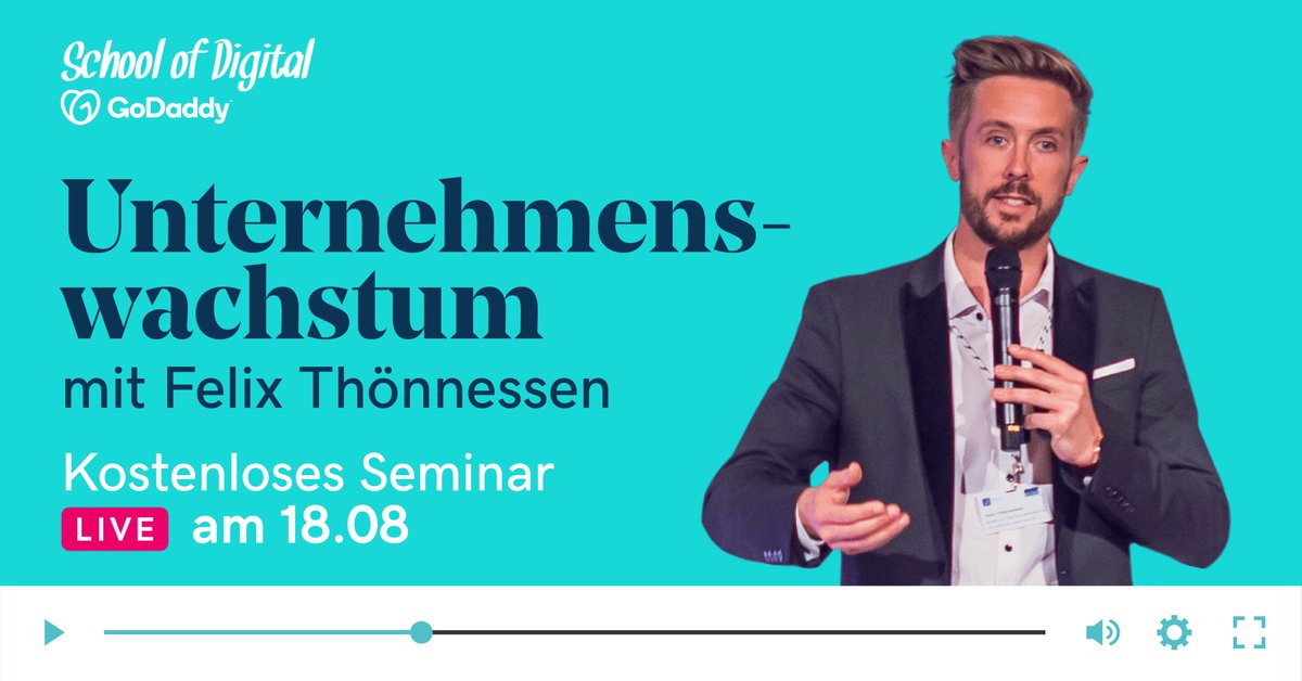 Felix Thönnessen, bekannt aus der Show "Höhle der Löwen", spricht bei unserer Live-Session #SchoolOfDigital am Mi., 18.08., auf FB über den Wachstum und Erfolg von Unternehmen und wie man Prozesse optimieren kann. Seid dabei: fb.me/e/QdY6wHJT #GoDaddyDE