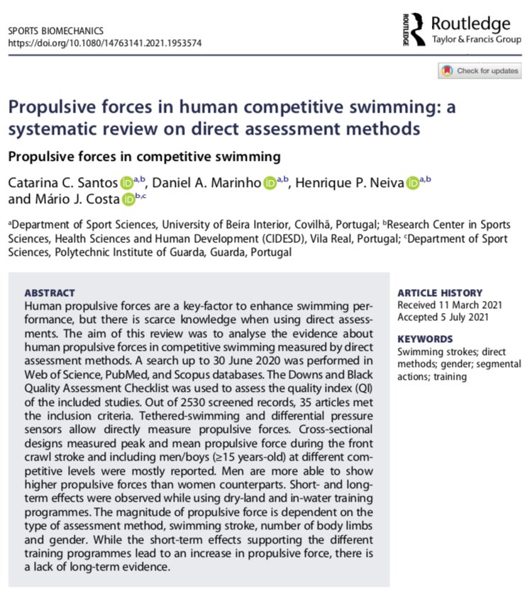 catamscsantos's tweet image. 🚨Delighted to share our new paper: Propulsive forces in human competitive swimming: a systematic review on direct assessment methods 🏊🏻‍♀️💪🏻🏊🏼‍♂️
doi.org/10.1080/147631…
@sportsbiomechj #swimming