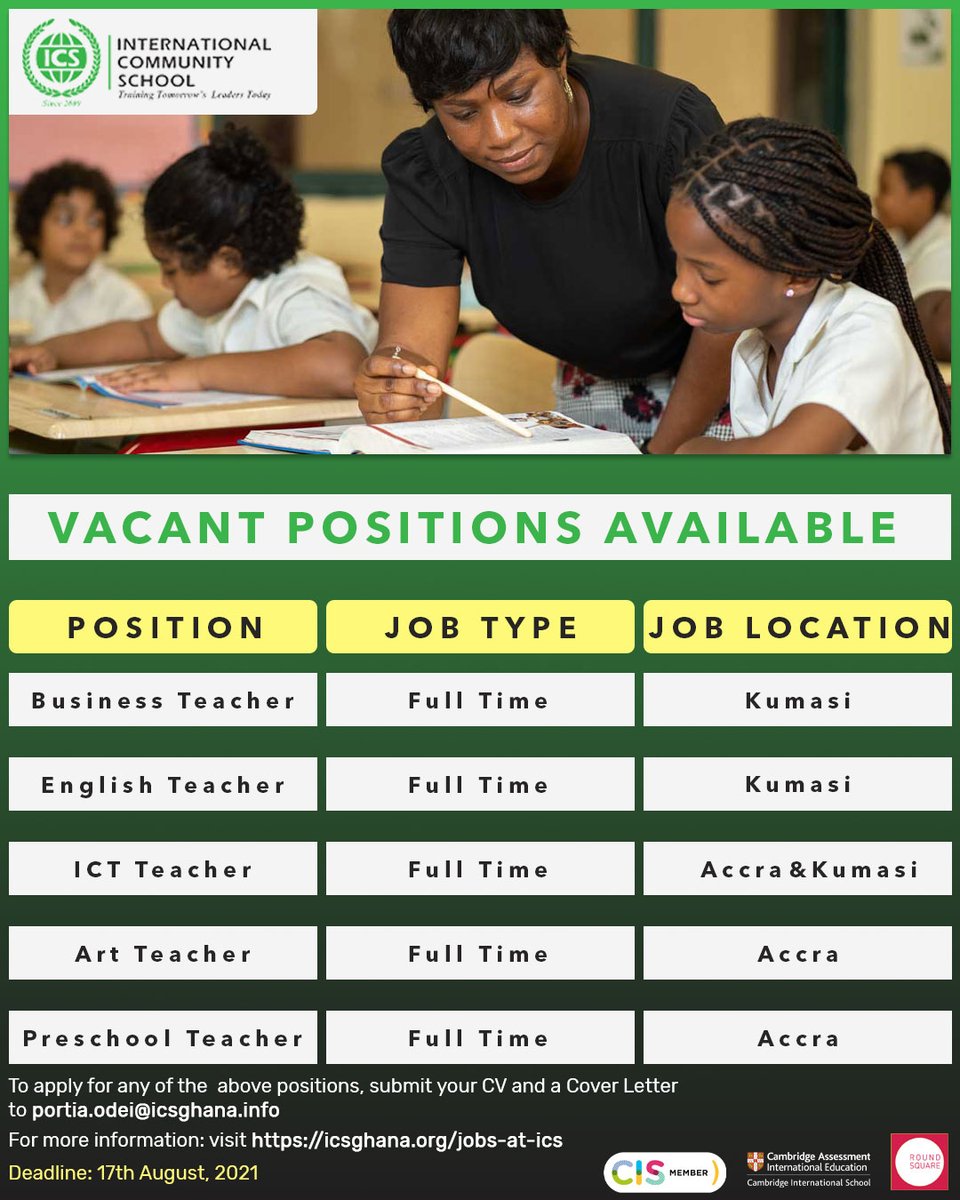 officialicsgh's tweet photo. Vacant Positions available.
More information here: https://t.co/UVER27Ul57
#job #aticsghana #career https://t.co/PwbbSp6Uu1