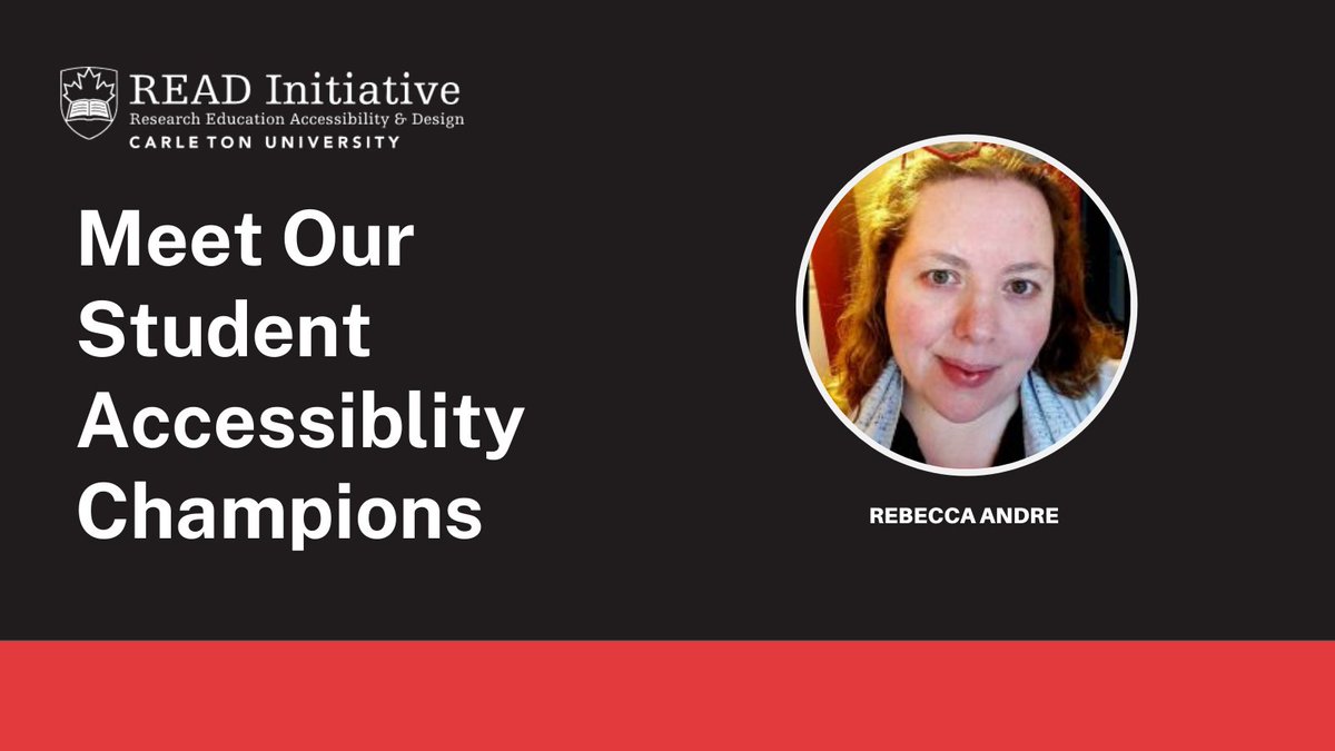 Accessibility Institute at Carleton University (@cuaccessibility) on Twitter photo Rebecca Andre will be an ambassador for #accessibility at <a href="/Carleton_U/">Carleton University</a>, through our platforms and experiences allowing her to contribute to the global dialogue shaping this universal issue supporting equitably and #inclusion. Read more: shorturl.at/glrIW Rebecca Andre will be an ambassador for #accessibility at <a href="/Carleton_U/">Carleton University</a>, through our platforms and experiences allowing her to contribute to the global dialogue shaping this universal issue supporting equitably and #inclusion. Read more: shorturl.at/glrIW