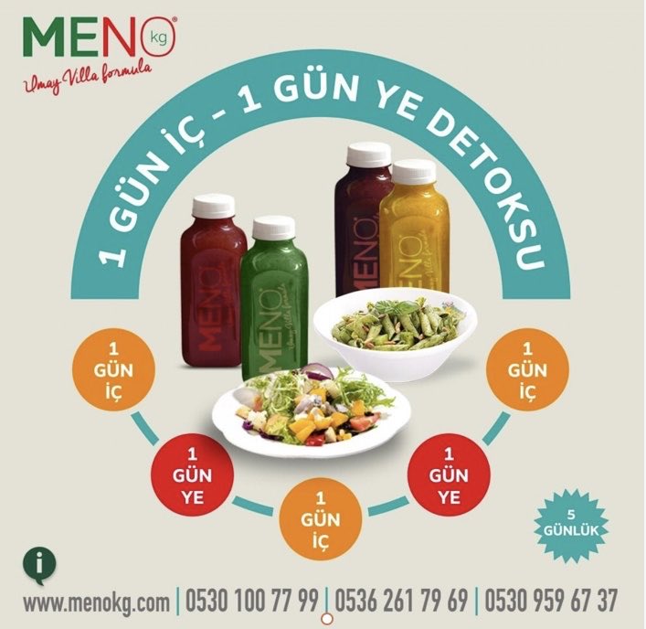 5 günde 3,5-4 kg verdiren 1 GÜN İÇ-1 GÜN YE detoks paketimizi denediniz mi? 

Tüm şehirlere hazır paket olarak gönderiyoruz. 

SİPARİŞ İÇİN BU LİNK’İ TIKLAYABİRSİNİZ. 

shop.menokg.com/c-35-sivi-pake…