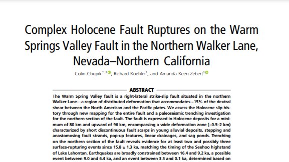 Excited to share our work on the Warm Springs Valley fault in the northern Walker Lane. A combination of trenching, mapping and comparisons to historic earthquakes. Check it out: pubs.geoscienceworld.org/ssa/bssa/artic… @faultcreeper @KeenZebert